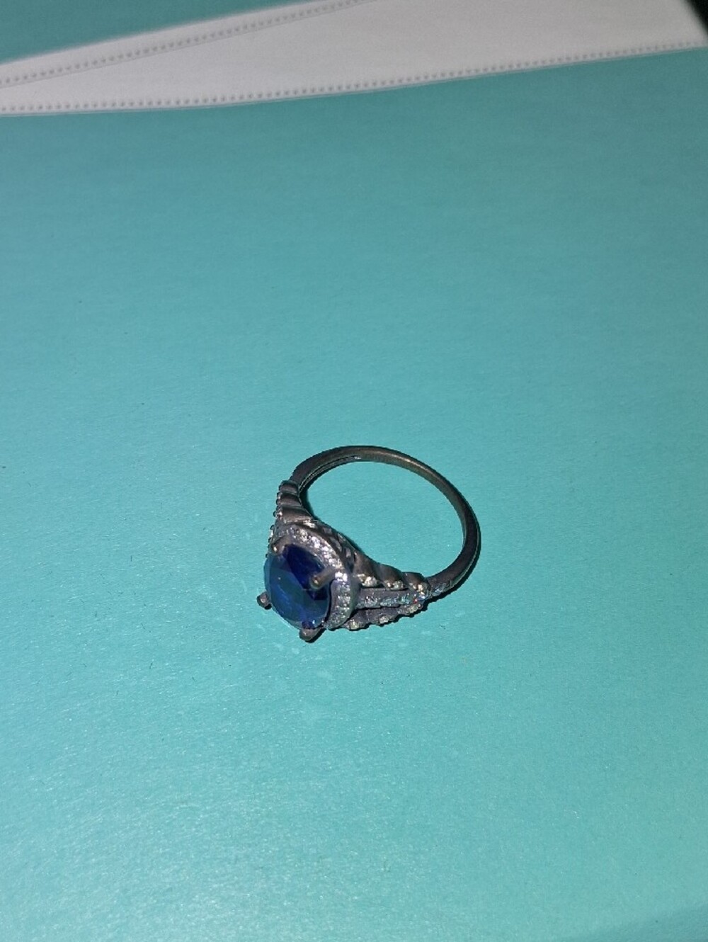 Blue Sapphire Halo Ring – Silver Tone See Pics. As Is - Picture 3 of 6